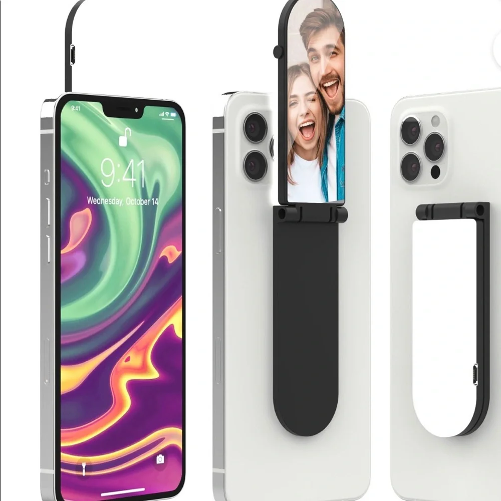 Stick on selfie light/Mirror/ Kickstand Rechargeable. Black